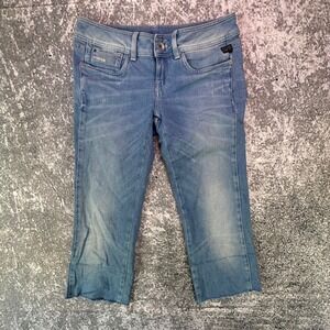 G-Star Raw Jeans Womens 28 Straight Low Rise Light Blue Cropped Raw Hem